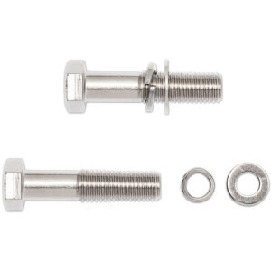 Stainless steel arm pivot bolt replacement kit for Rock Tamers mudflap system, including bolts, washers, and nuts.