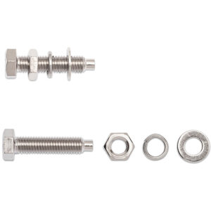 Stainless steel ball mount clamp bolt replacement kit for Rock Tamers mudflap system, includes bolts and washers.