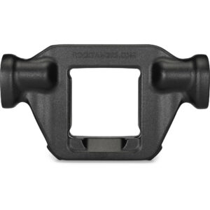 Front view of the black 3-inch hub replacement for Rock Tamers mudflap system, displaying the sturdy frame.