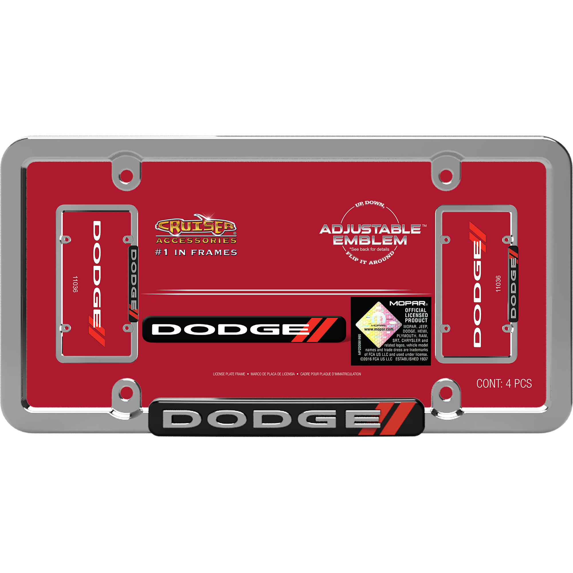 Dodge License Plate Frame, Chrome/Red