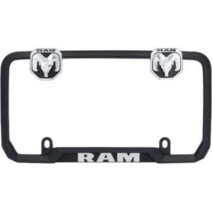 Cruiser Accessories Ram license plate frame in black and chrome, front view