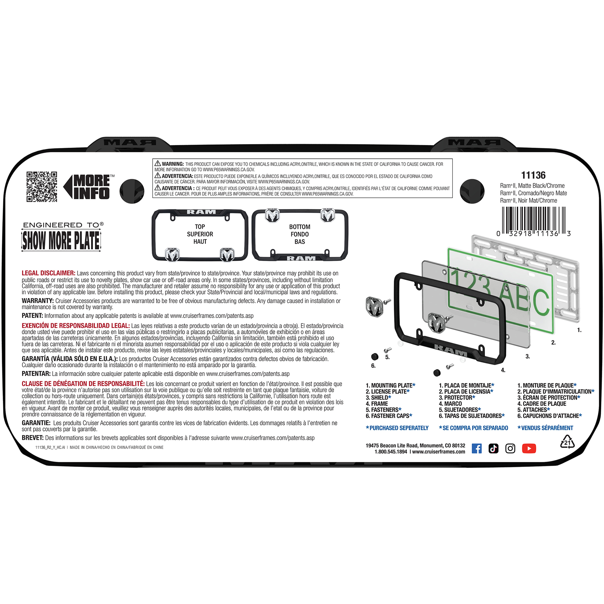 RAM License Plate Frame, Matte Black