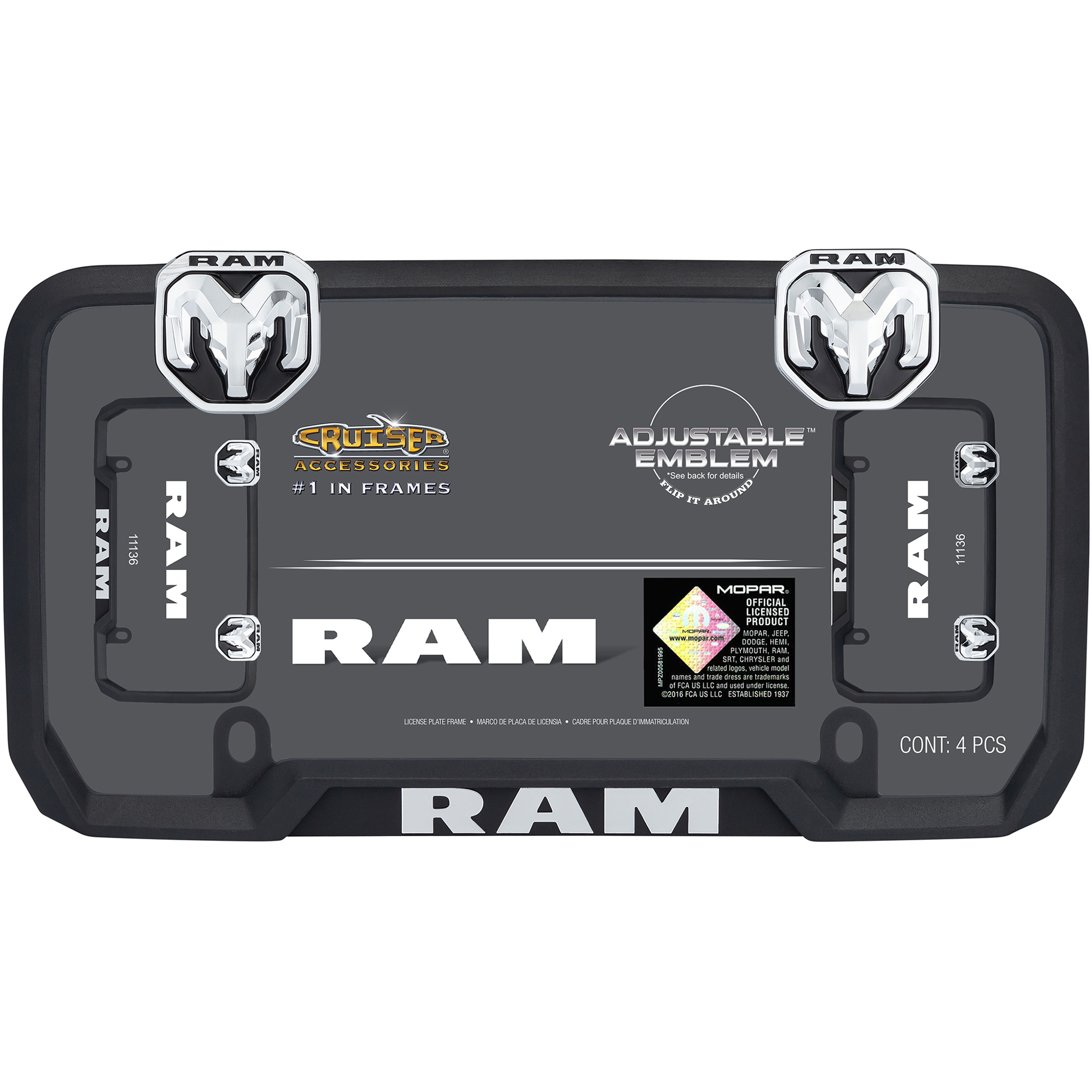 RAM License Plate Frame, Matte Black