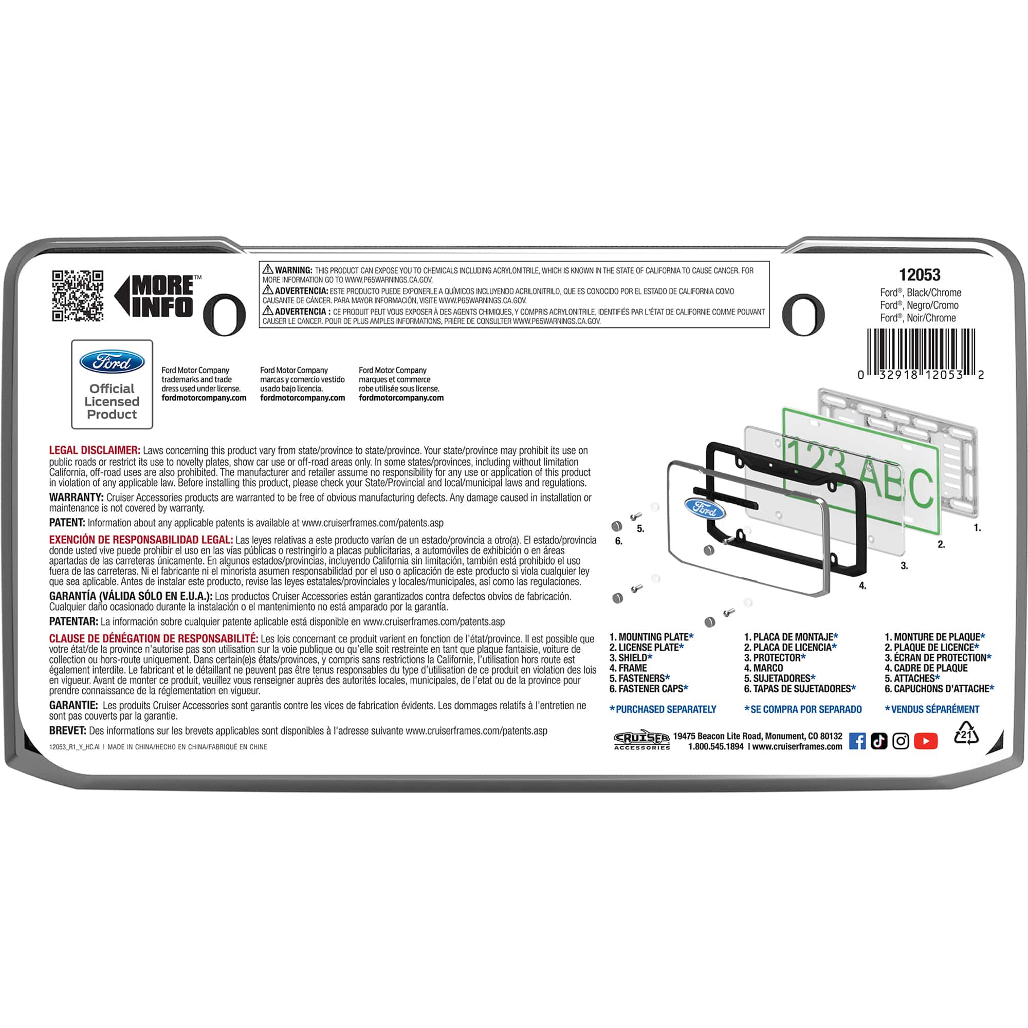Ford License Plate Frame, Black/Chrome
