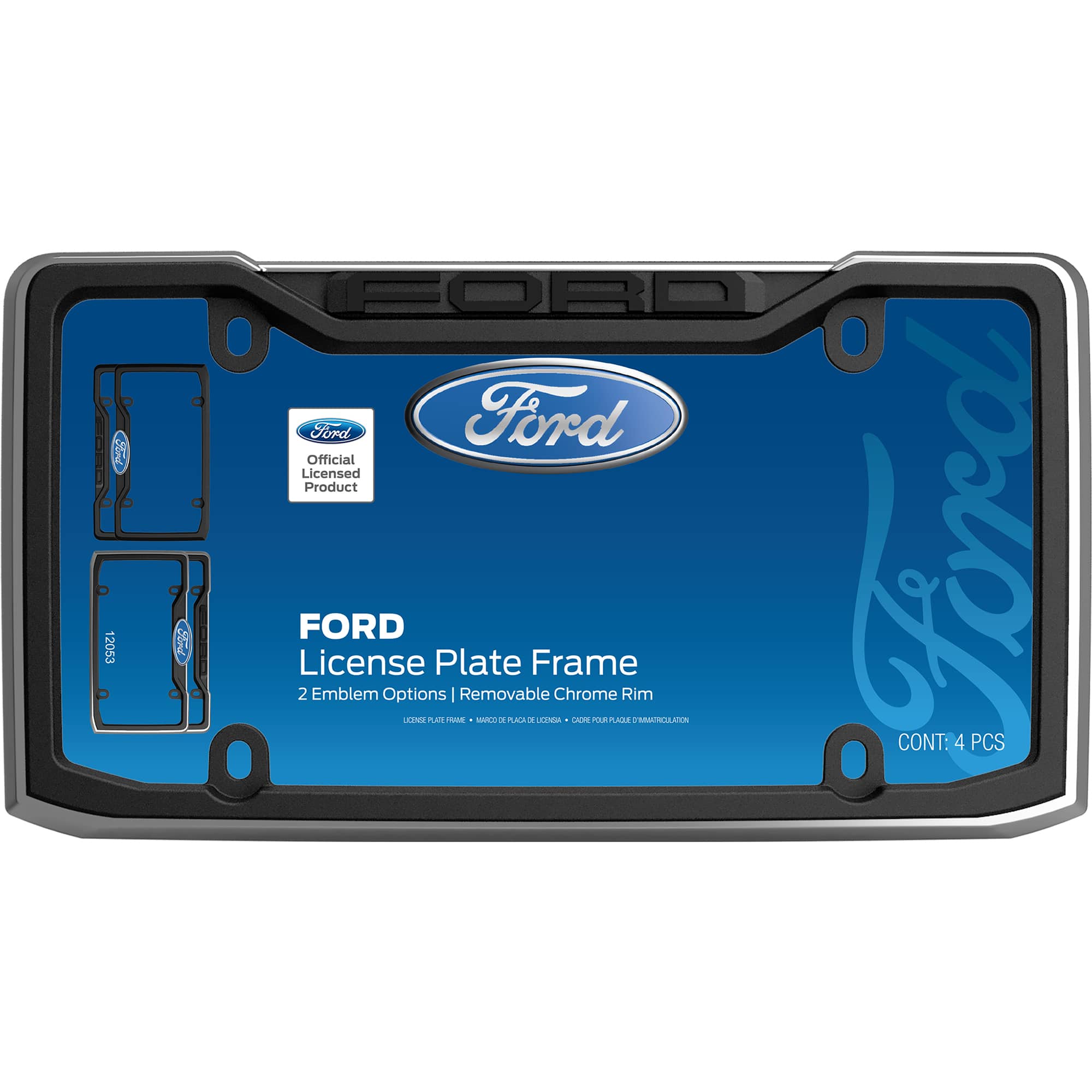 Ford License Plate Frame, Black/Chrome