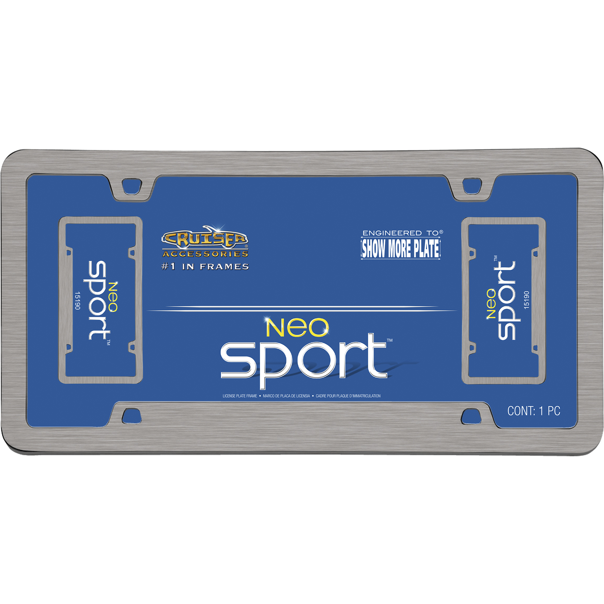 Neo Sport License Plate Frame, Brushed Nickel