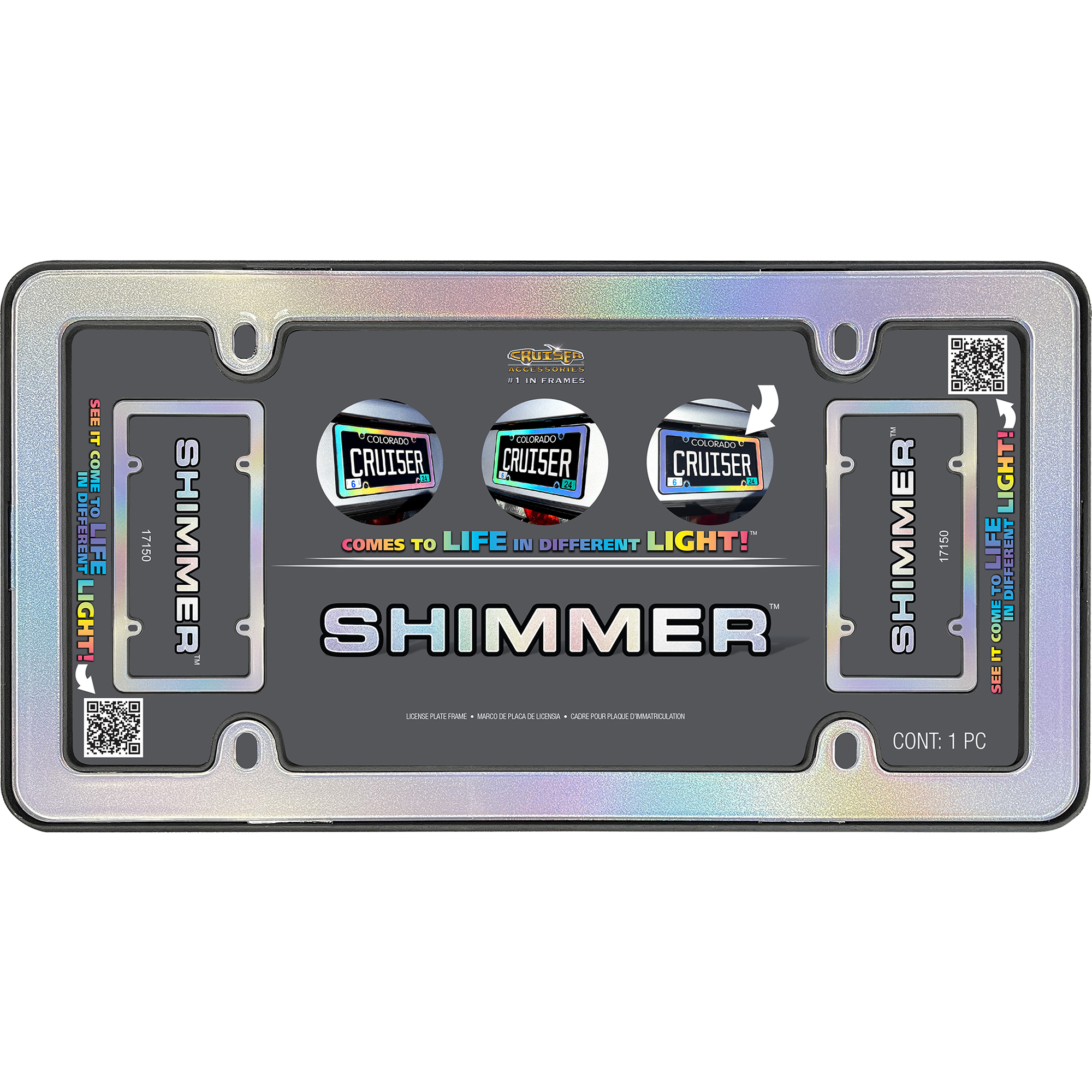 Shimmer License Plate Frame, Iridescent/Matte Black