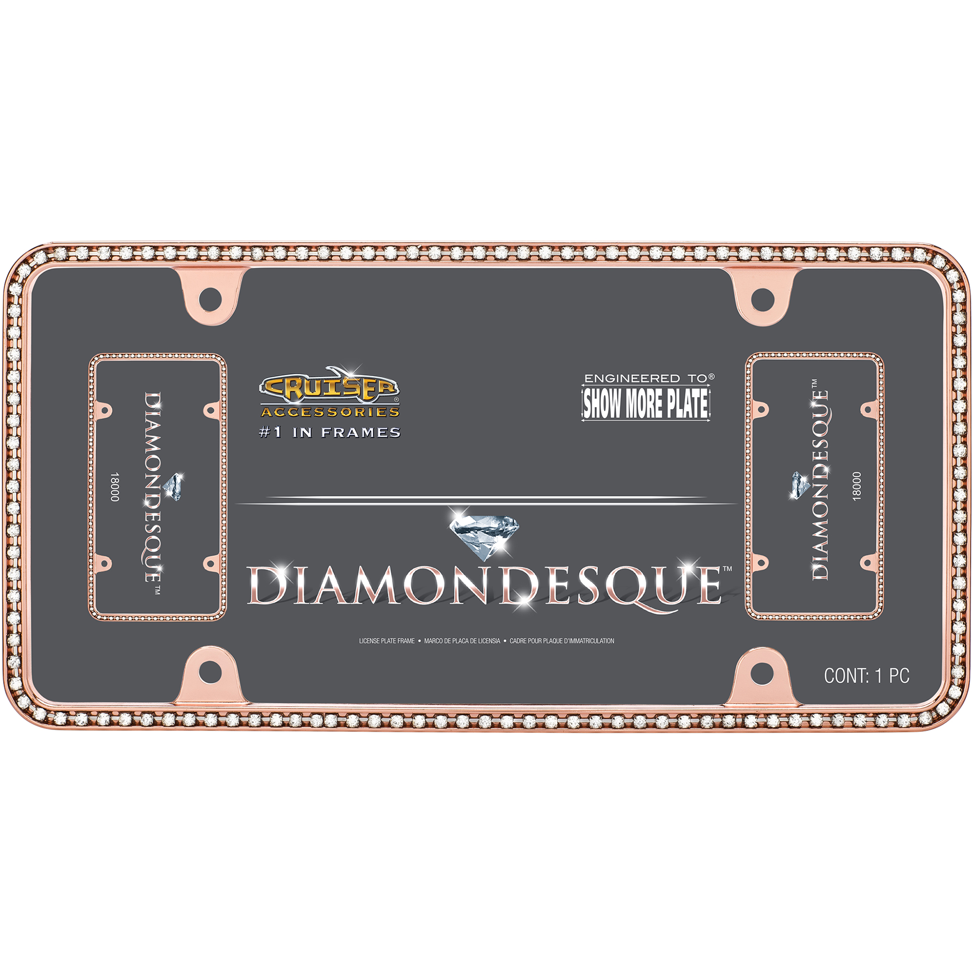 Diamondesque License Plate Frame, Rose Gold/Clear