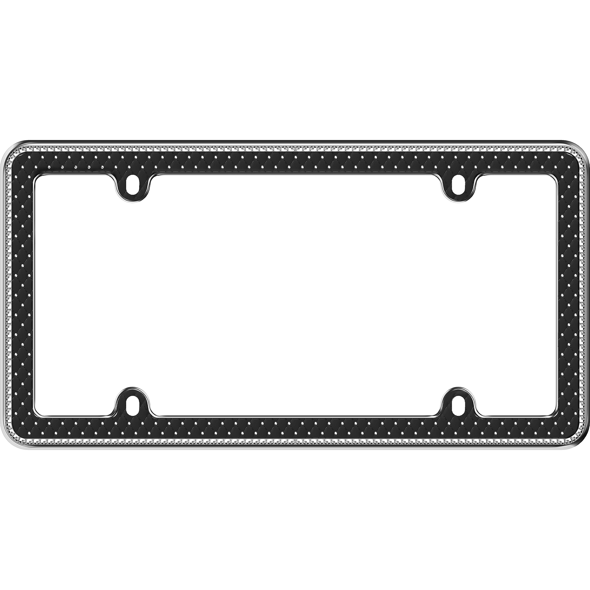 Button Tuck Bling License Plate Frame, Chrome/Black/Clear