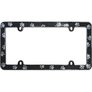 Cruiser Accessories Paws bling license plate frame in black and chrome, front view