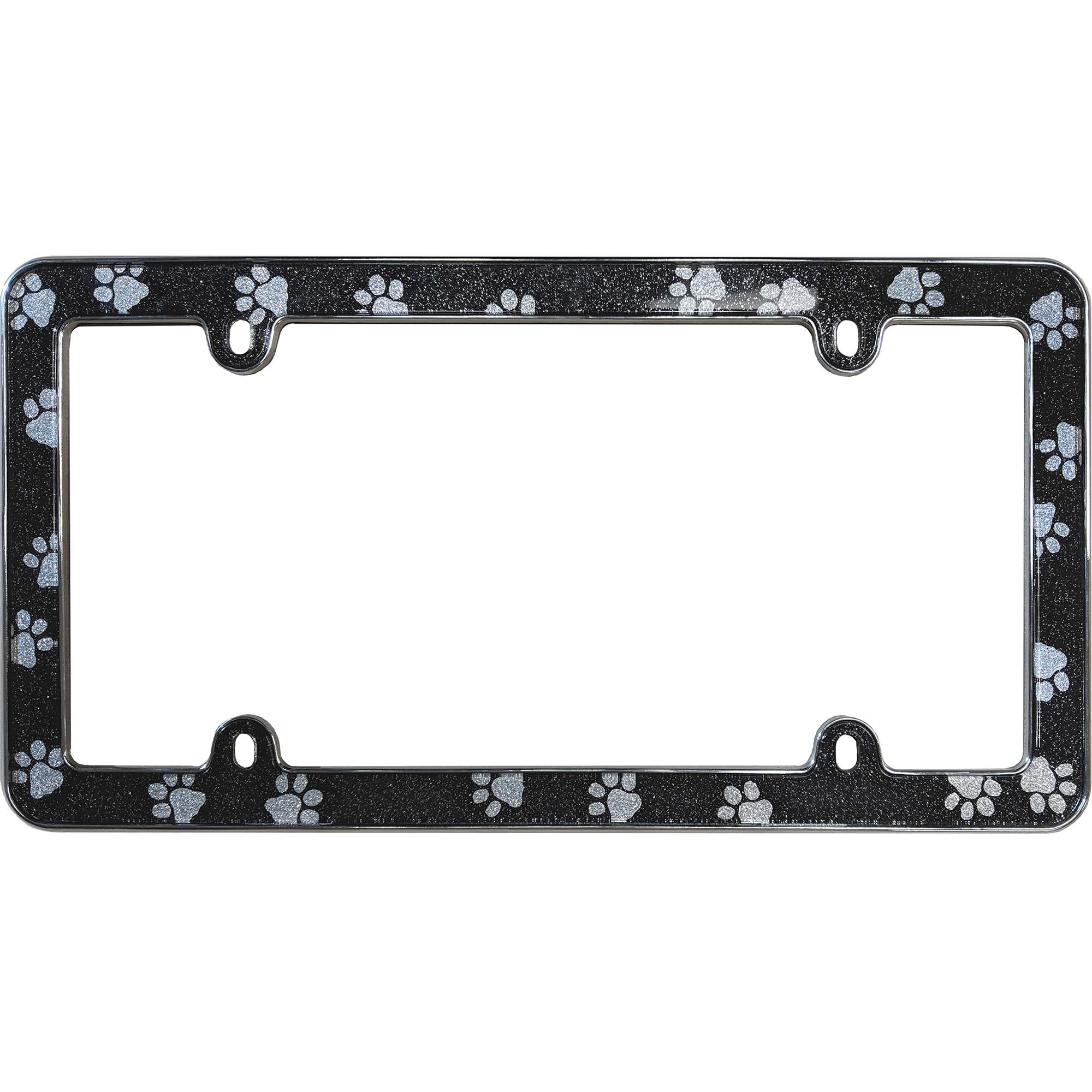 Paws Bling License Plate Frame, Black/Chrome