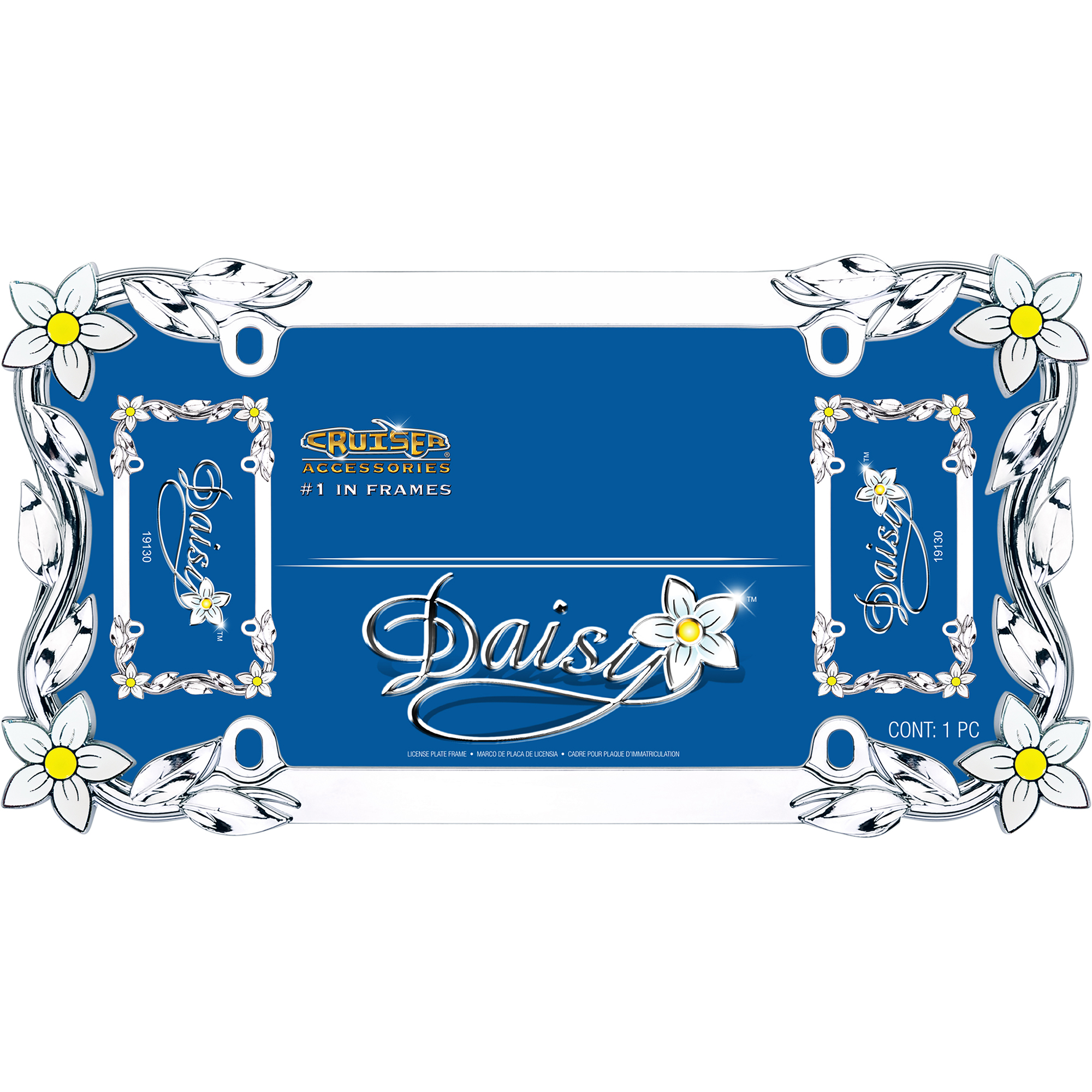 Daisy License Plate Frame, Chrome/Painted