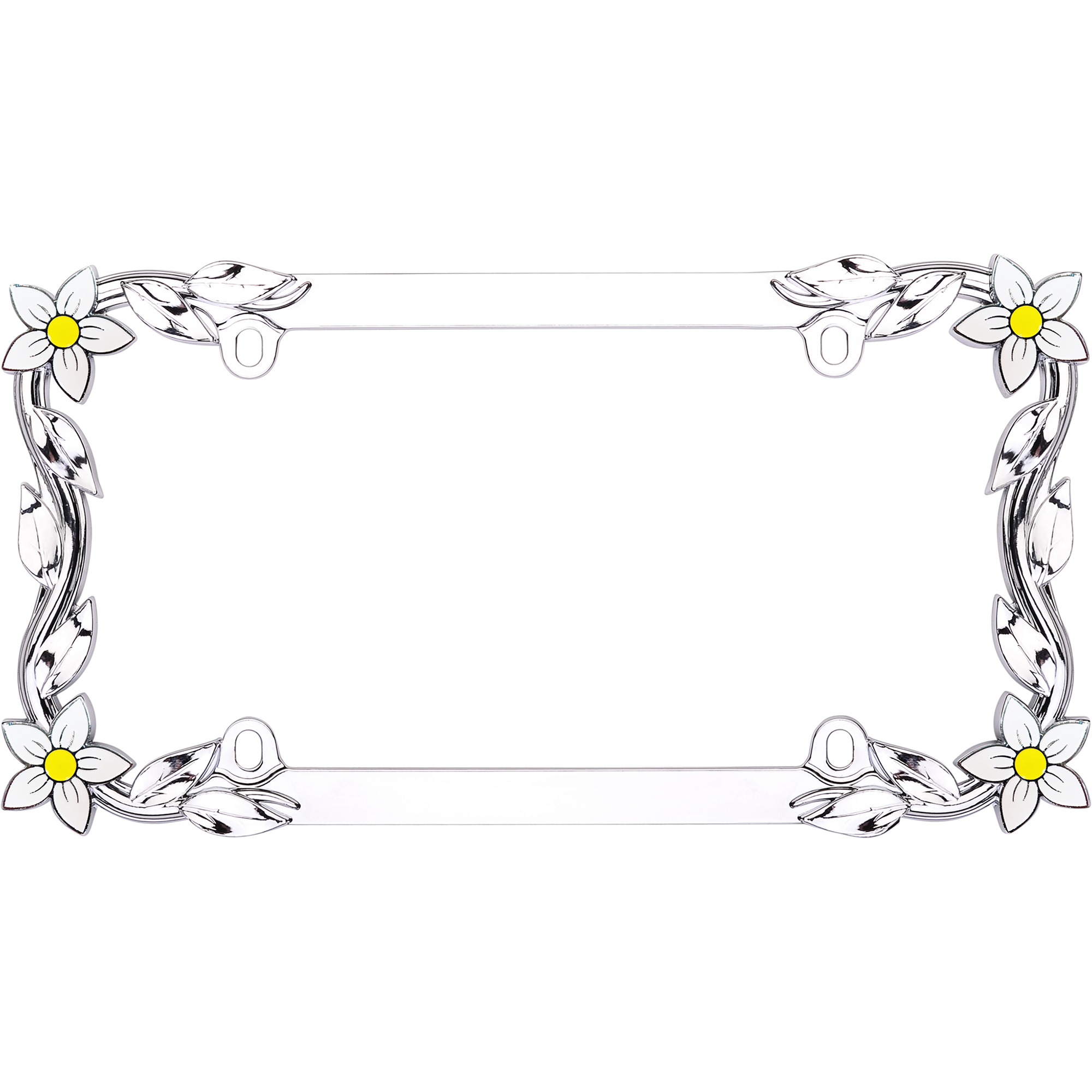 Daisy License Plate Frame, Chrome/Painted