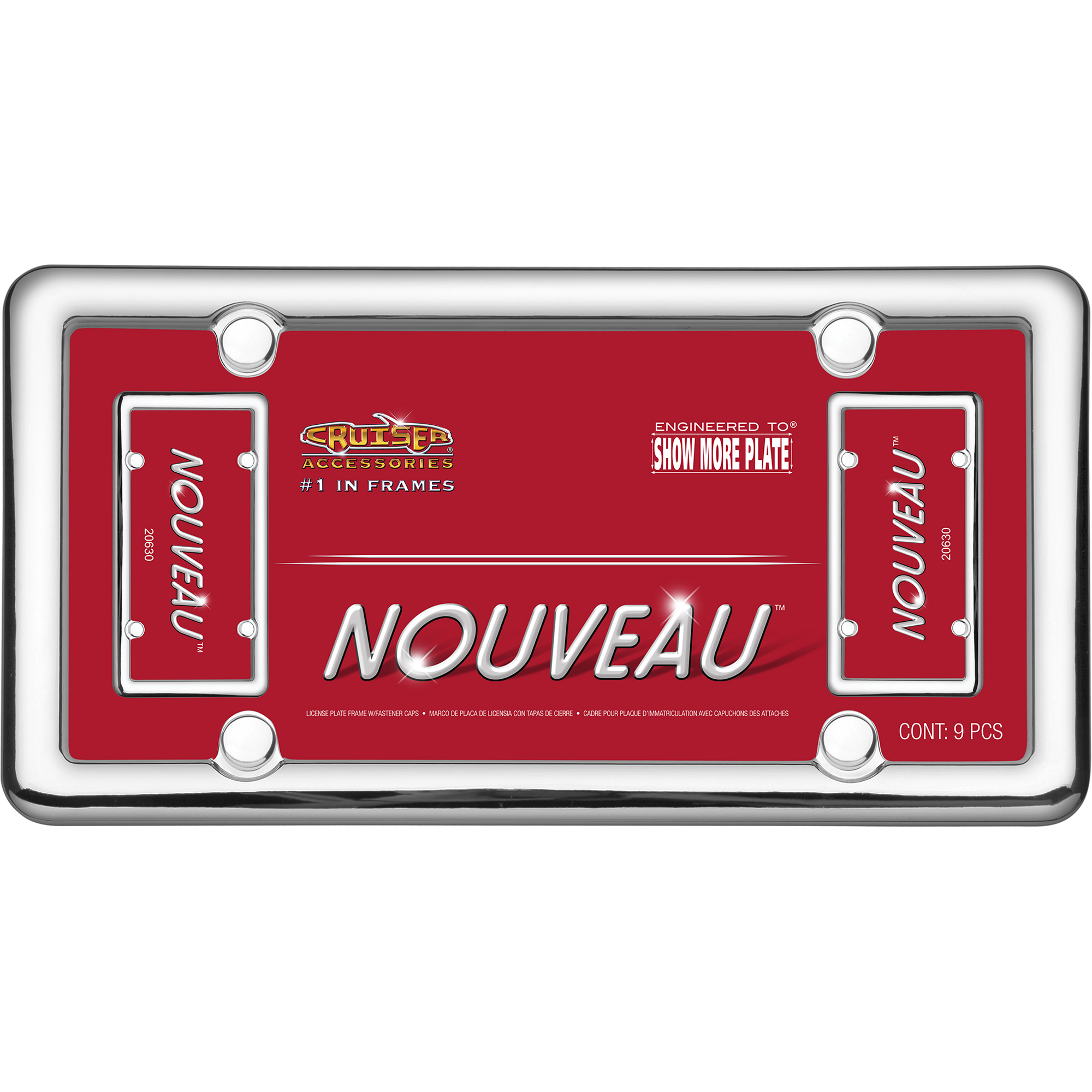 Nouveau License Plate Frame, Chrome (with fastener caps)