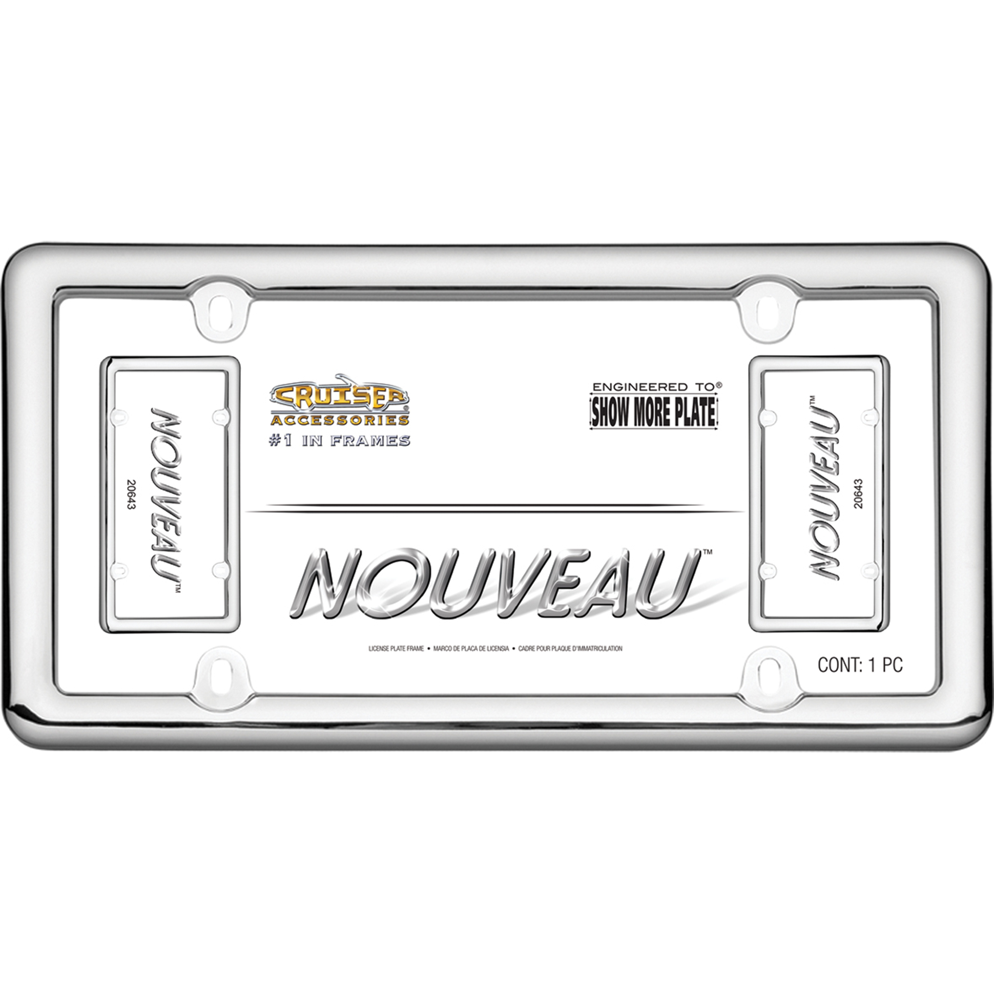 Nouveau License Plate Frame, Chrome Plastic