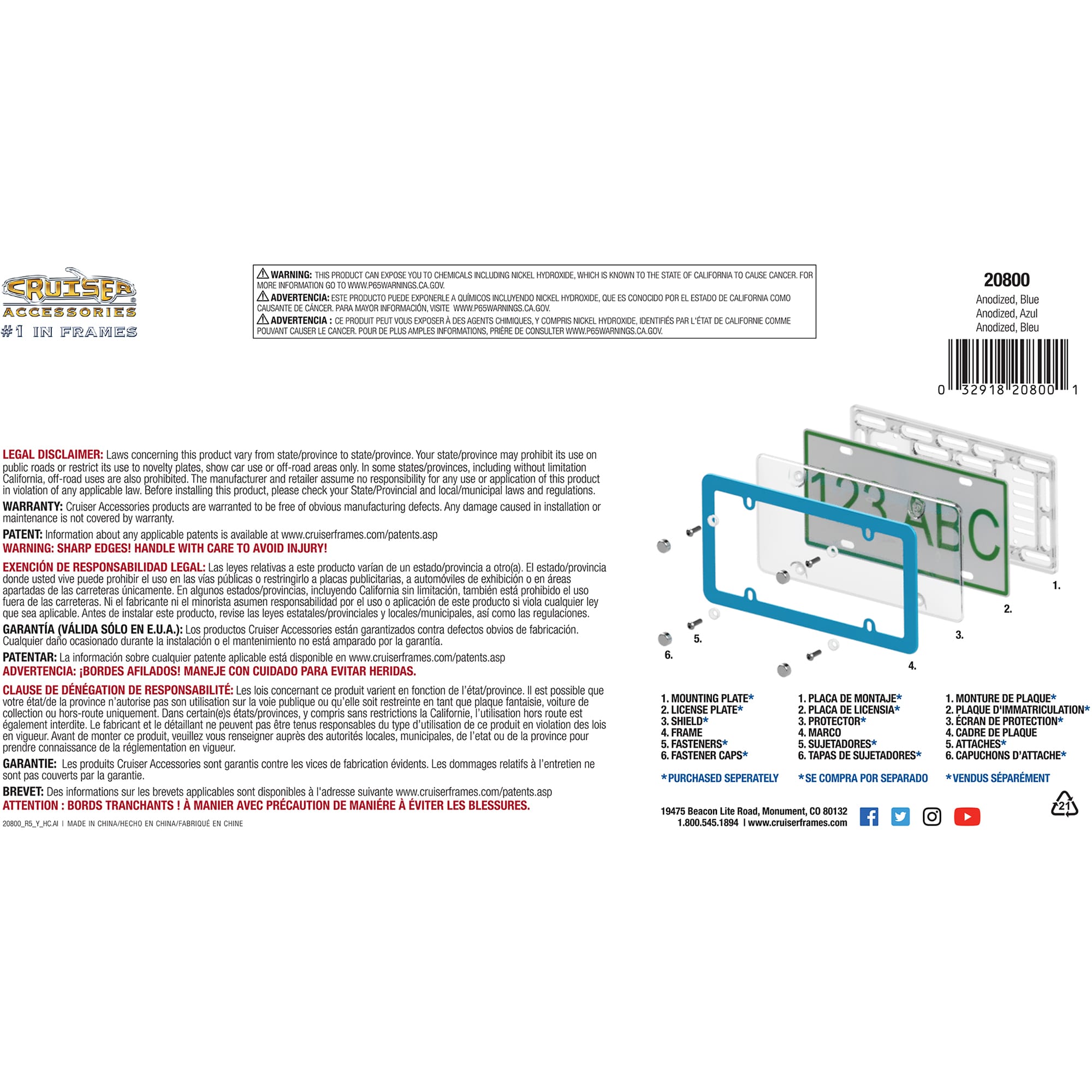 Anodized License Plate Frame, Blue