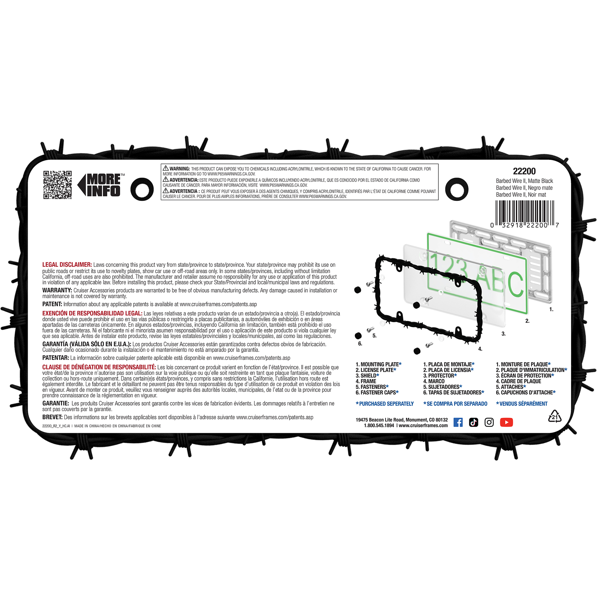 Barbed Wire II License Plate Frame, Matte Black