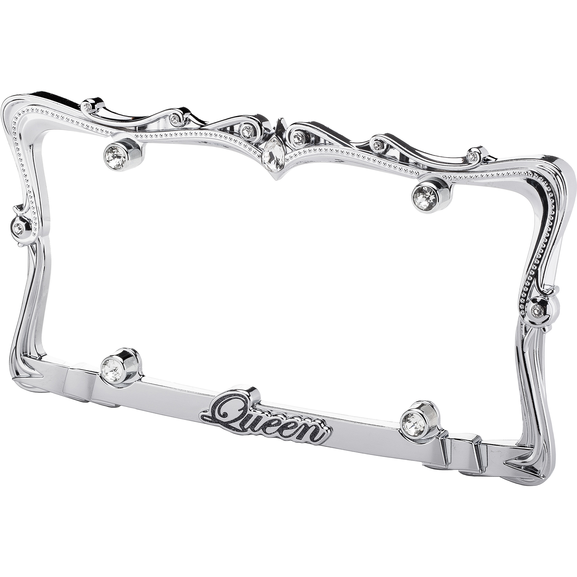 Queen License Plate Frame, Chrome/Clear (with fastener caps)