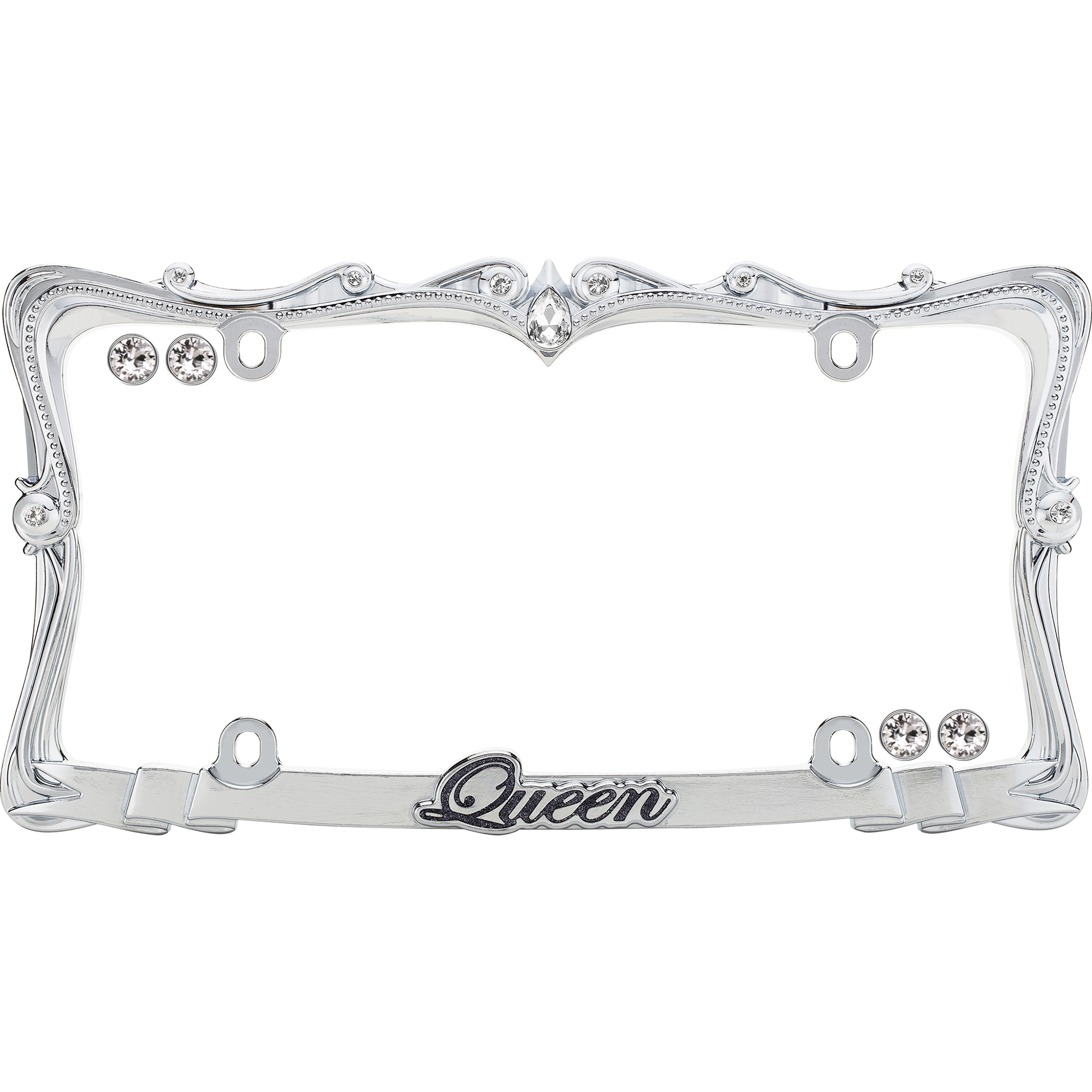 Queen License Plate Frame, Chrome/Clear (with fastener caps)