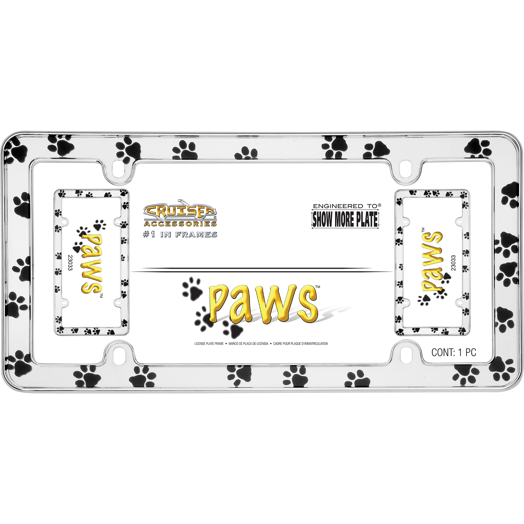 Paws License Plate Frame, Chrome