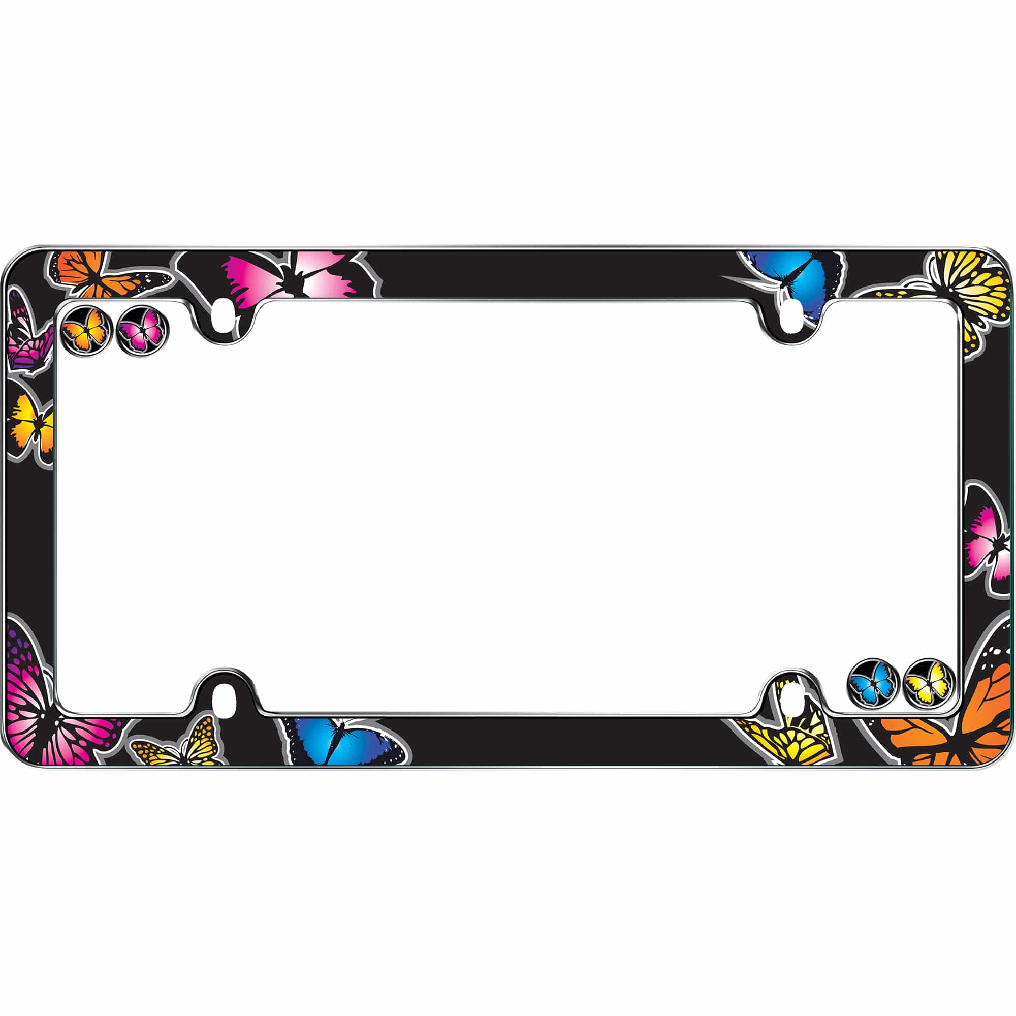Butterfly License Plate Frame, Chrome (with fastener caps)