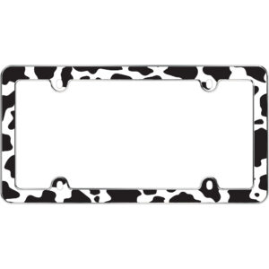 Cruiser Accessories Cow print license plate frame in black white, front view