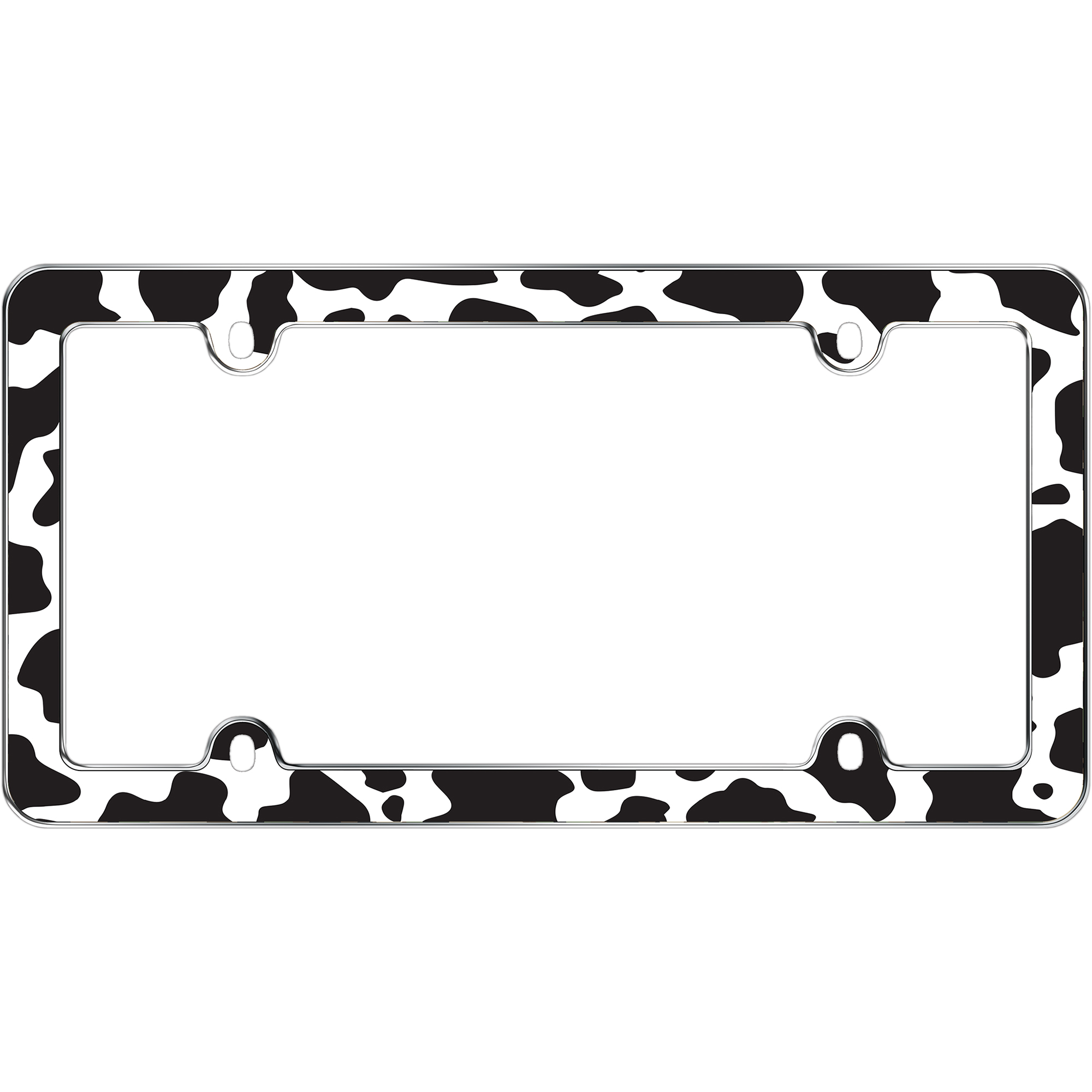 Cow Print License Plate Frame, Black/White/Chrome