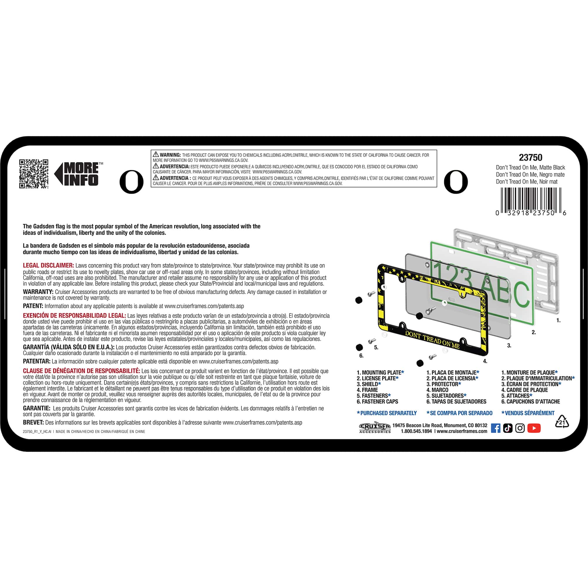 Don’t Tread On Me License Plate Frame, Matte Black