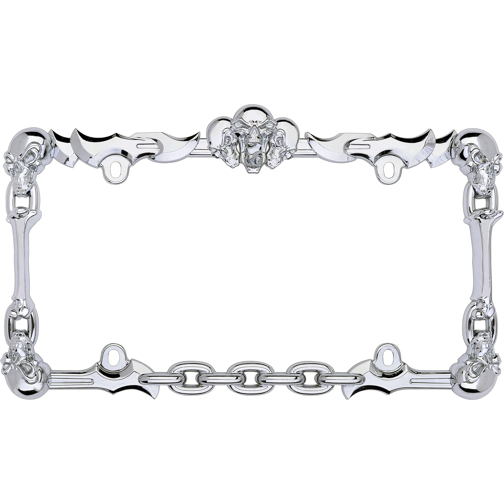 Skull & Bone License Plate Frame, Chrome