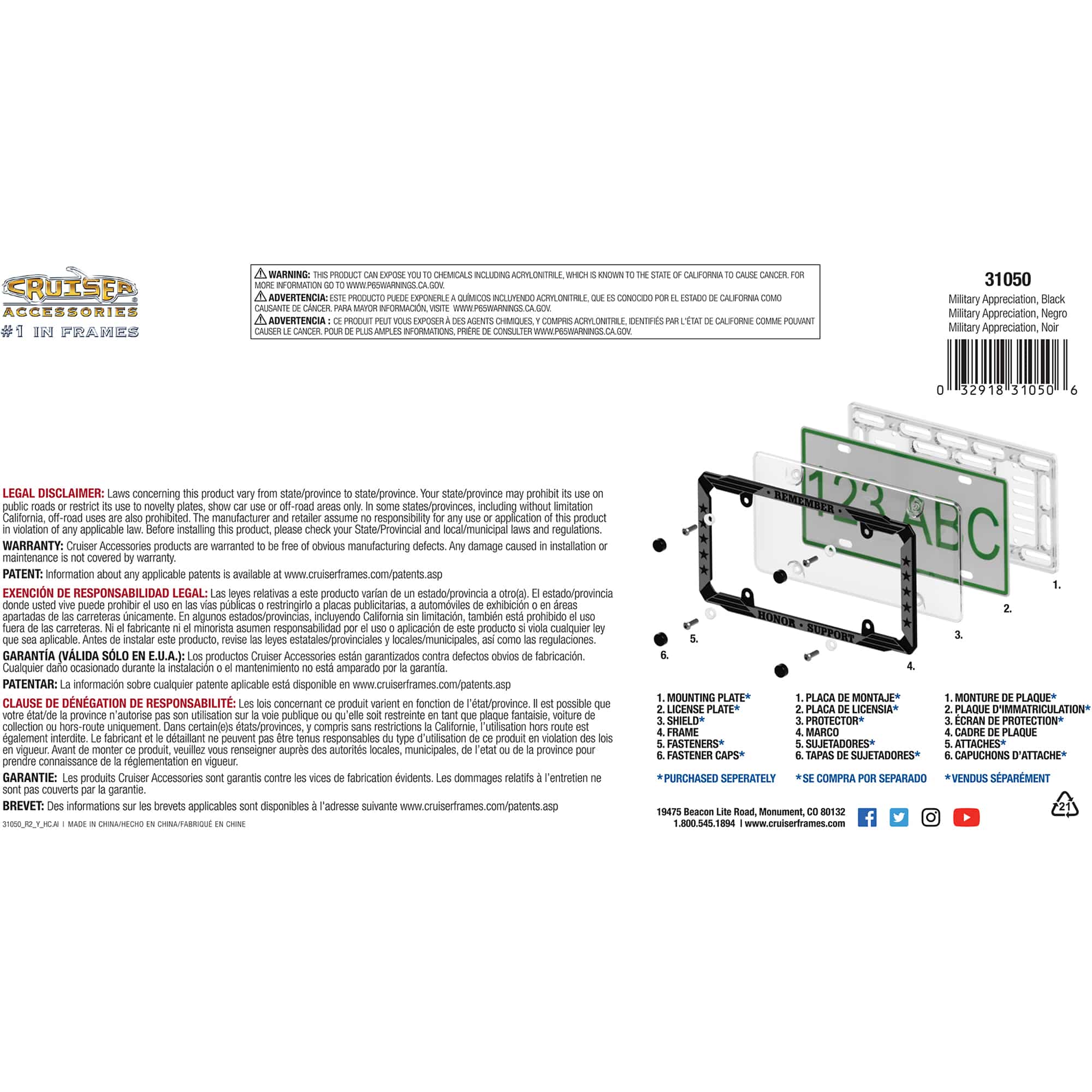 Military Appreciation License Plate Frame, Black