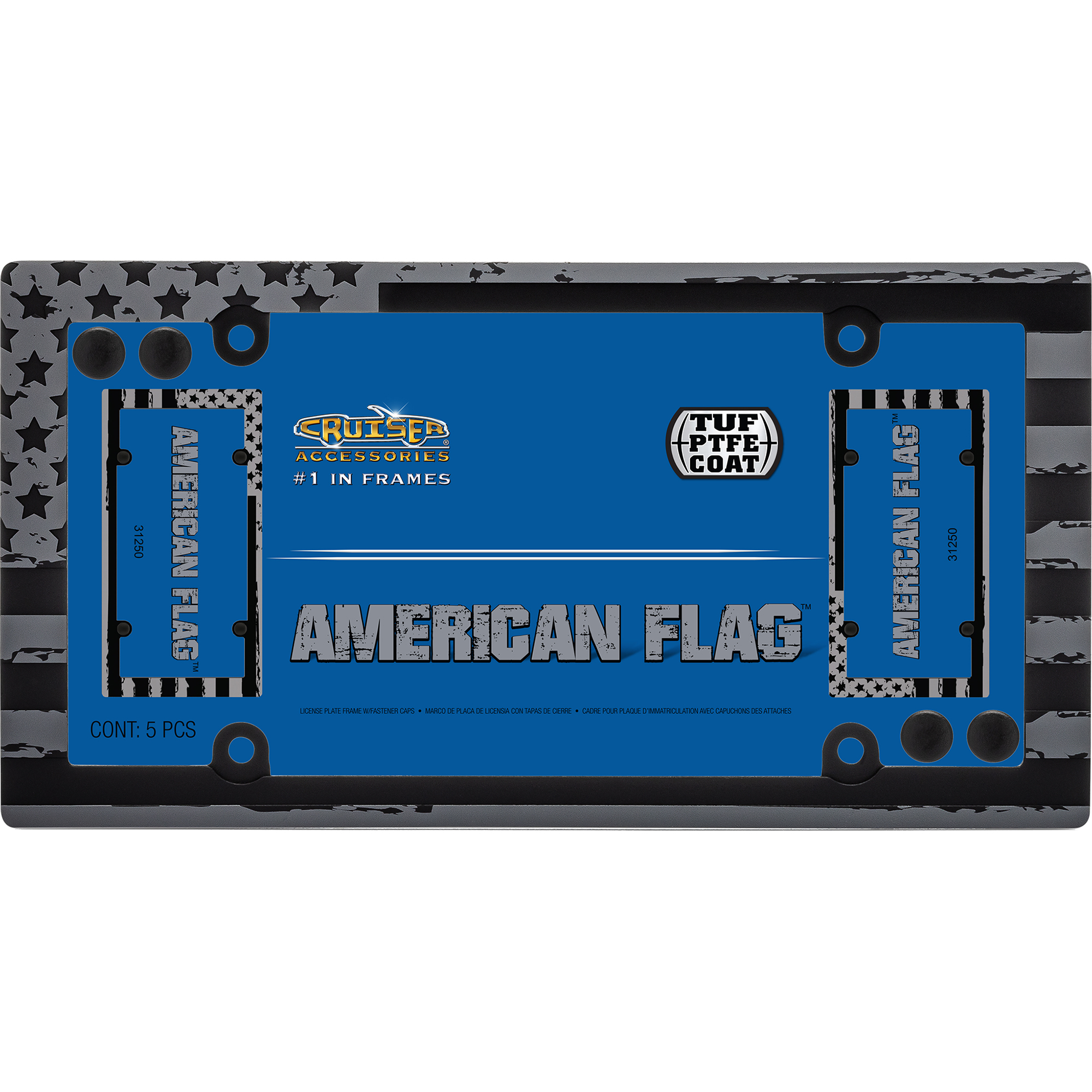 American Flag License Plate Frame, Black (with fastener caps)