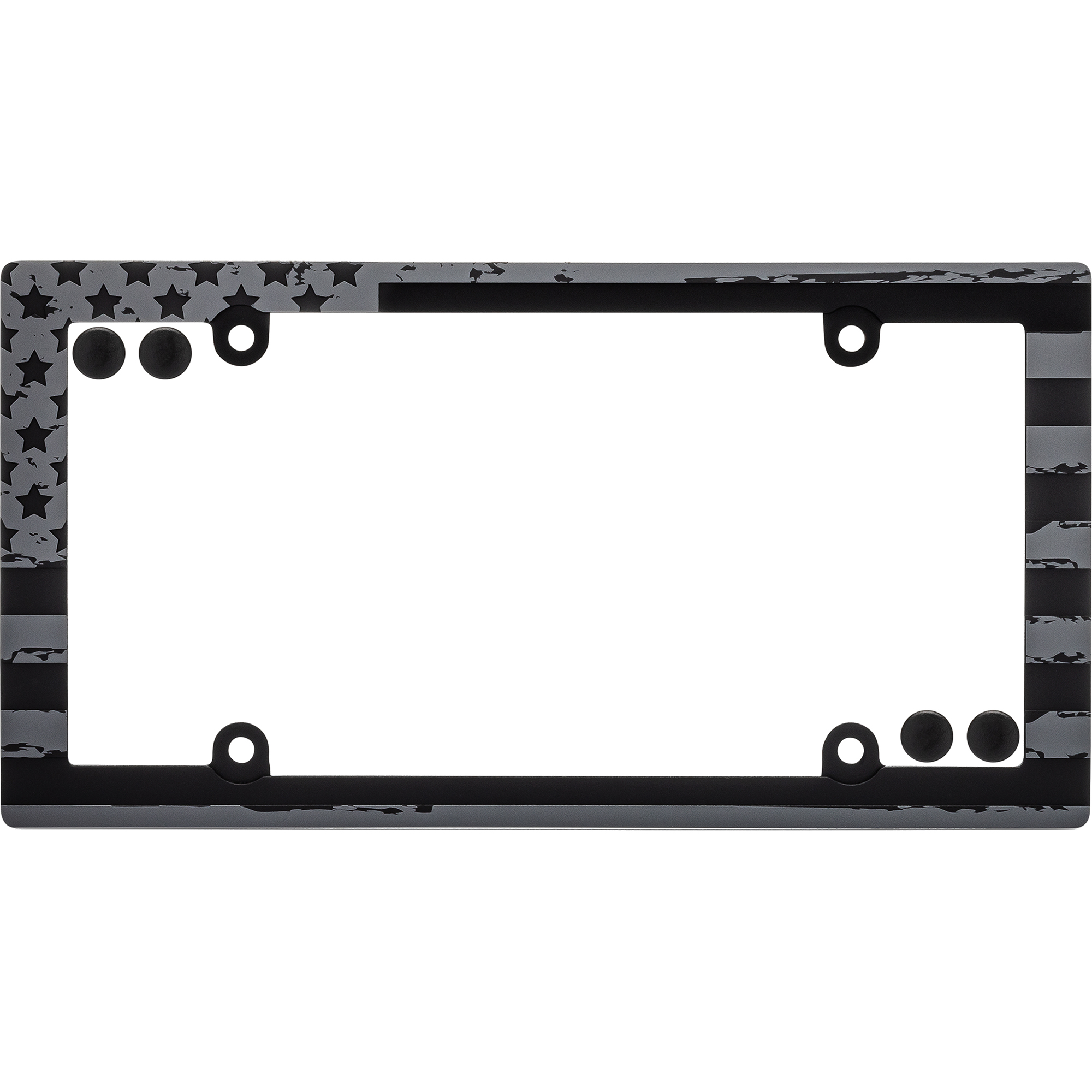 American Flag License Plate Frame, Black (with fastener caps)