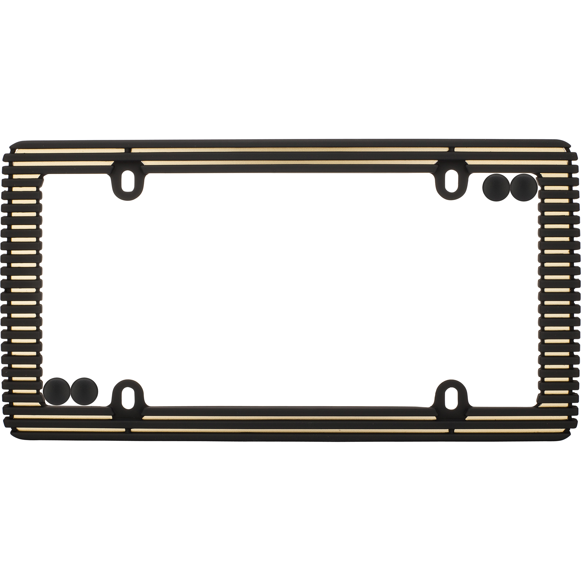 Billet License Plate Frame, Black/Gold (with fastener caps)