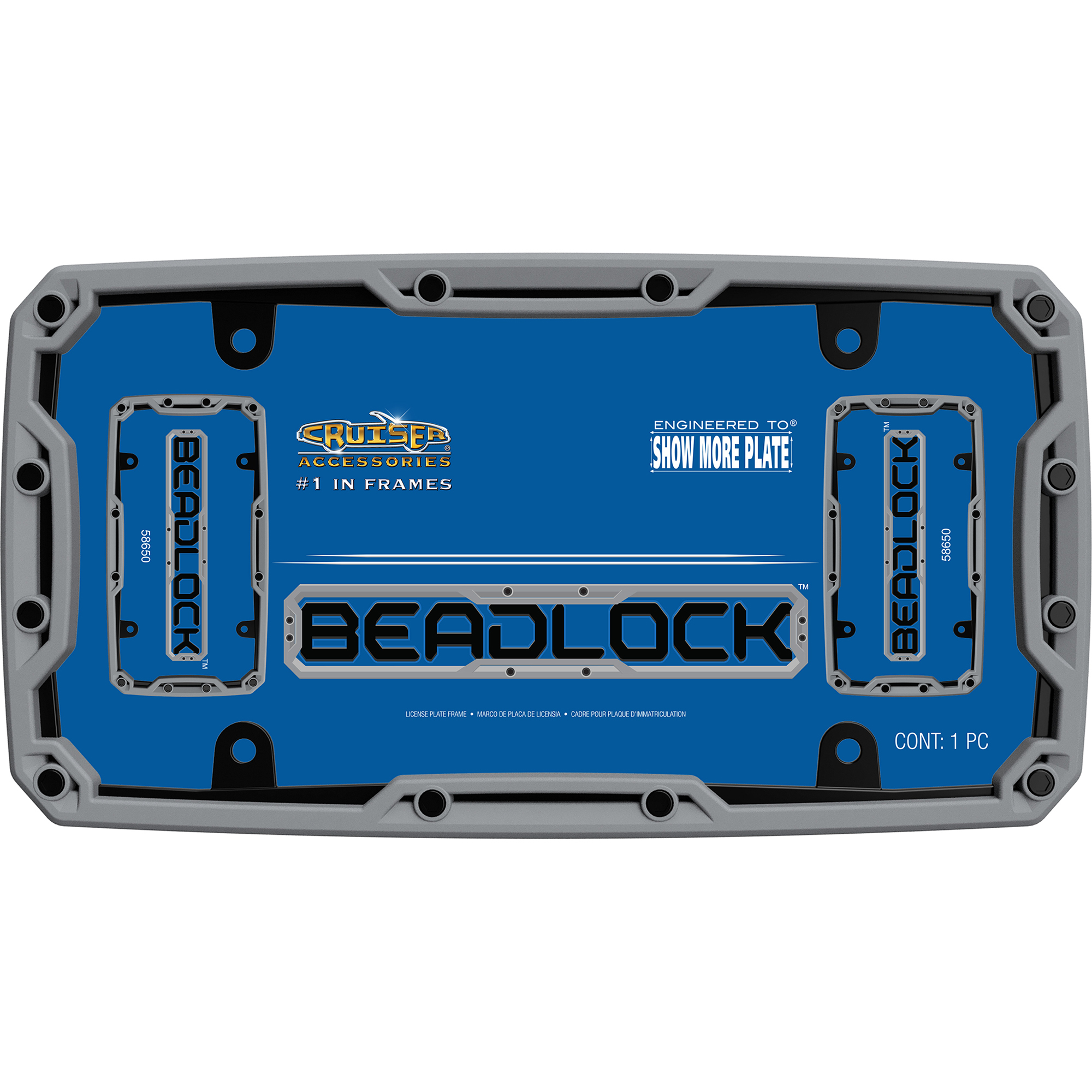 Beadlock License Plate Frame, Matte Gray/Black