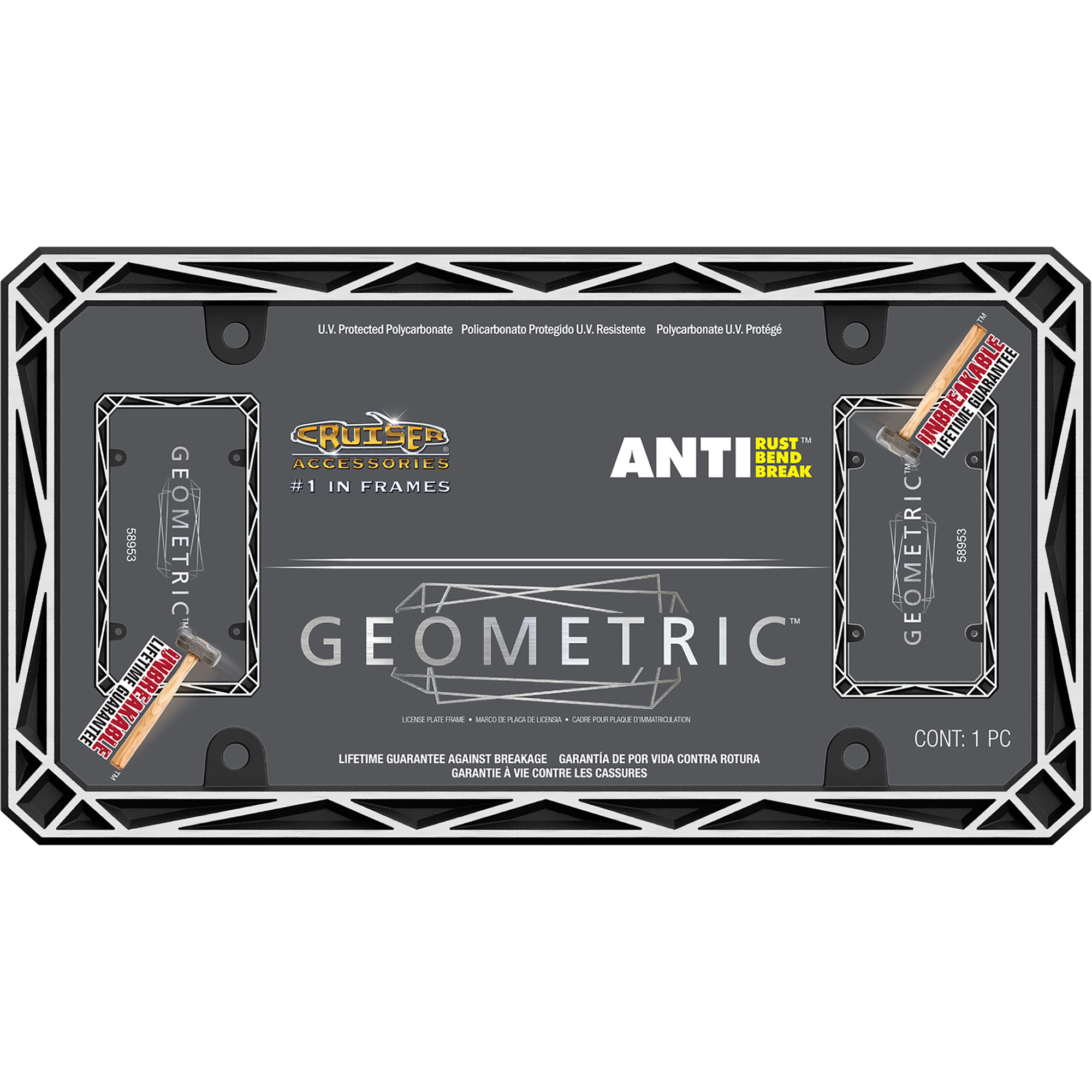 Geometric License Plate Frame, Black/Chrome