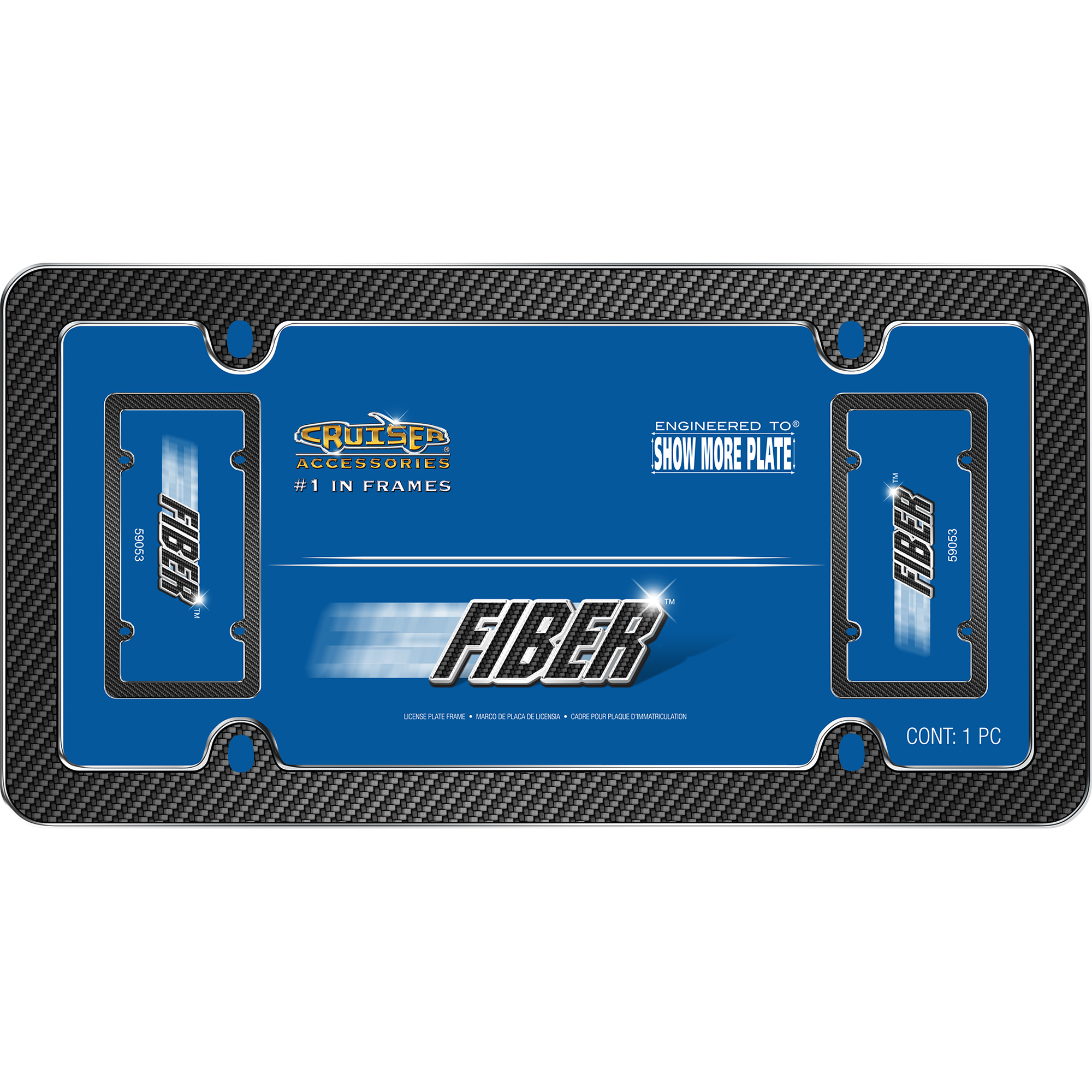 Fiber License Plate Frame, Black/Chrome