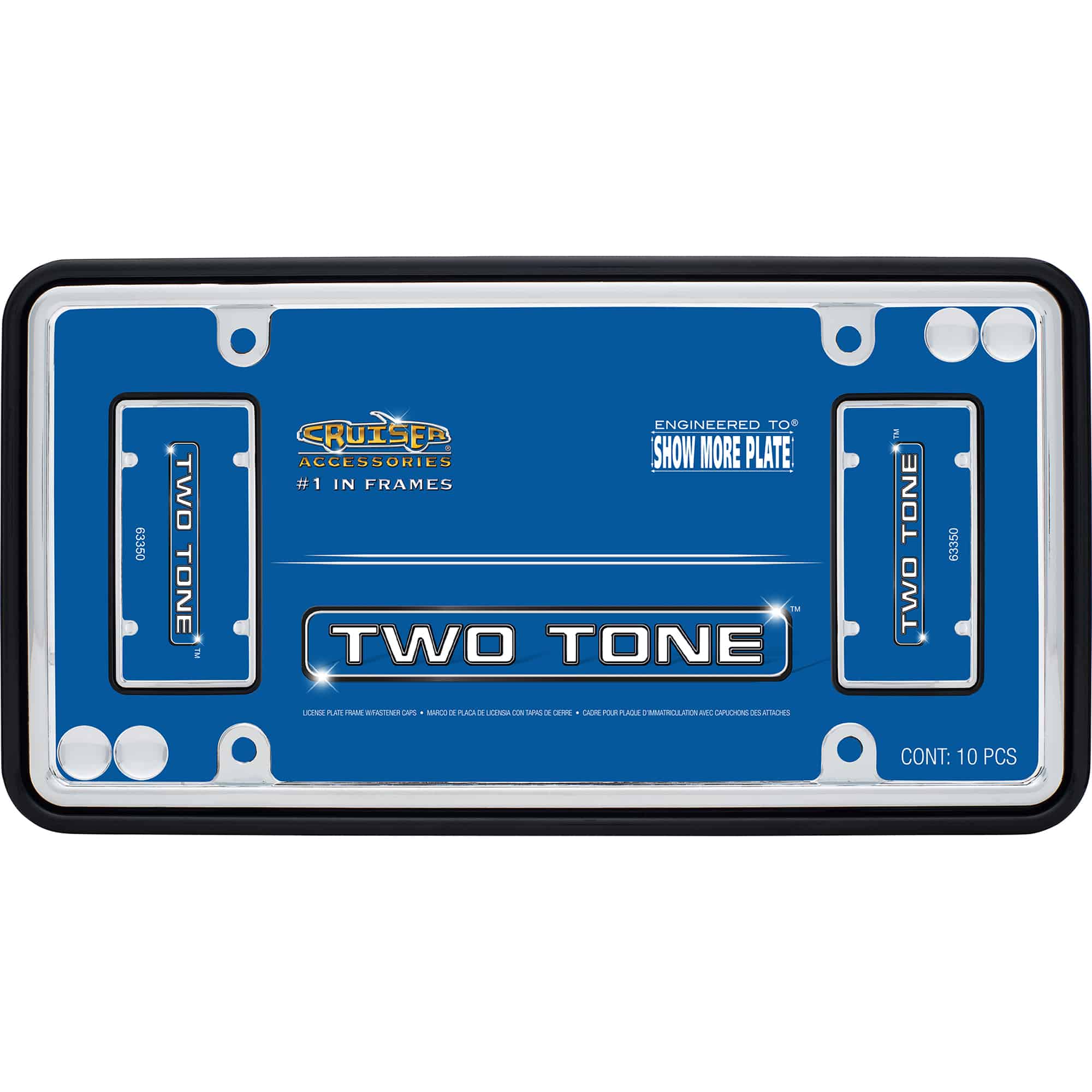 Two Tone License Plate Frame, Chrome/Black (with fastener caps)
