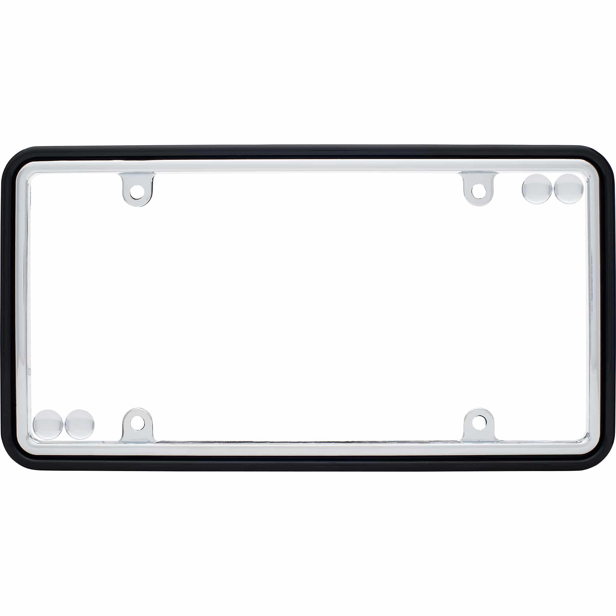Two Tone License Plate Frame, Chrome/Black (with fastener caps)