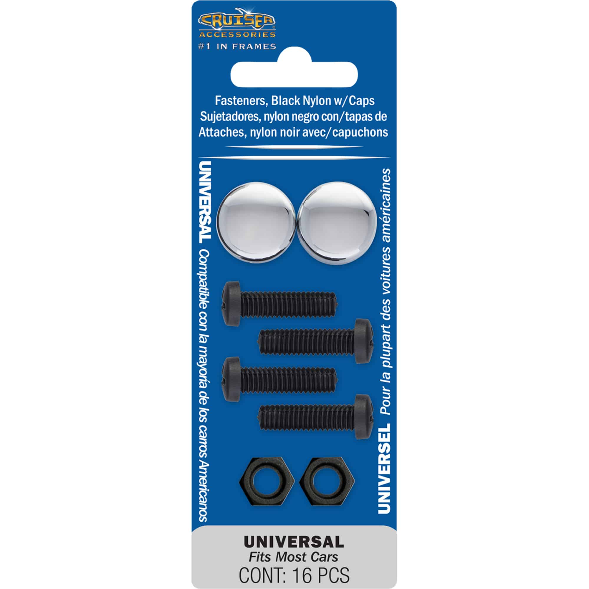 Black Nylon License Plate Fasteners (with Chrome Caps)