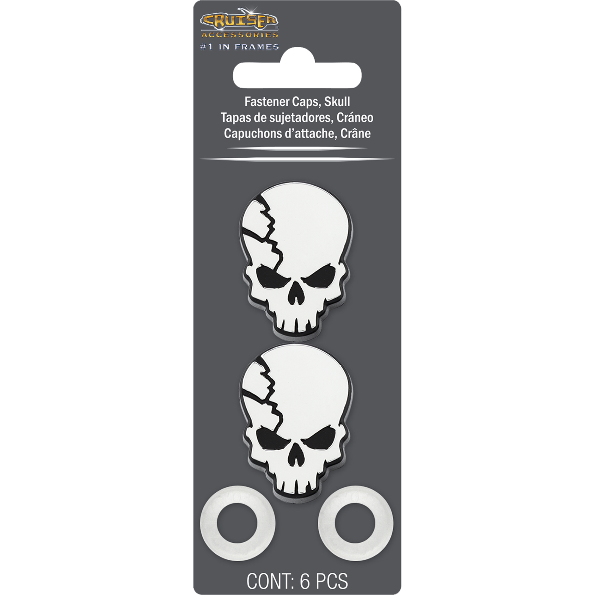 Skull License Plate Fastener Caps, Chrome