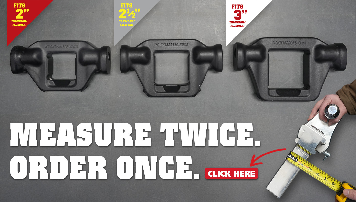 Choose the right Rock Tamers mudflap system size: 2", 2.5", 3" hub