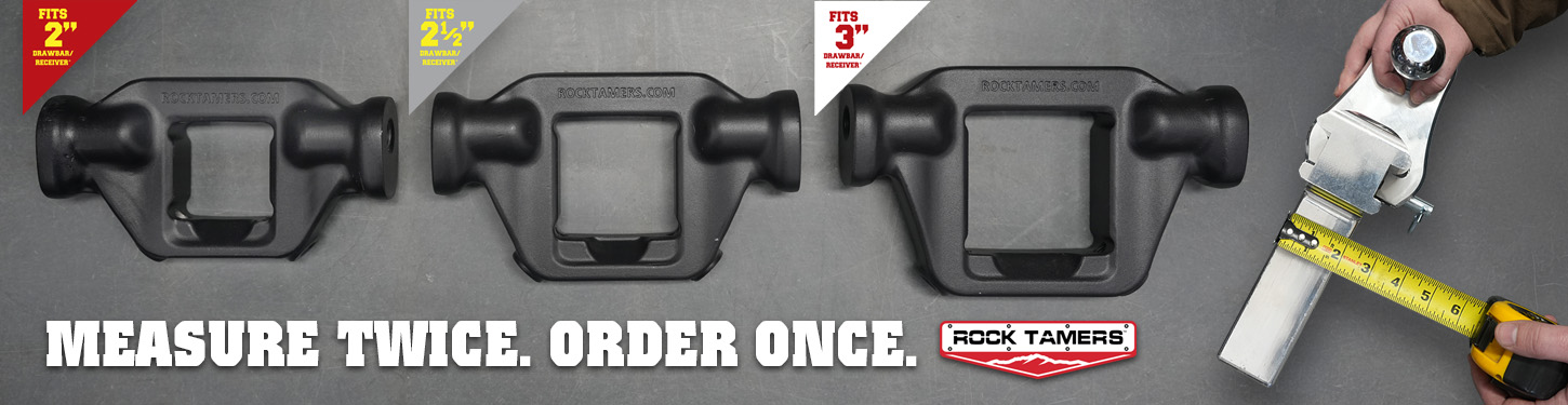 Choose the right Rock Tamers mudflap system size: 2", 2.5", 3" hub