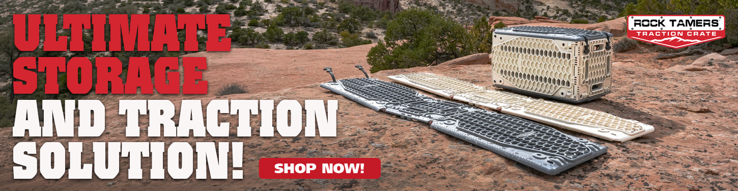 Rock Tamers Traction Crate ultimate storage traction solution banner