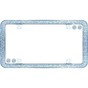 Cruiser Accessories Shattered chrome iridescent license plate frame, front view with fastener caps