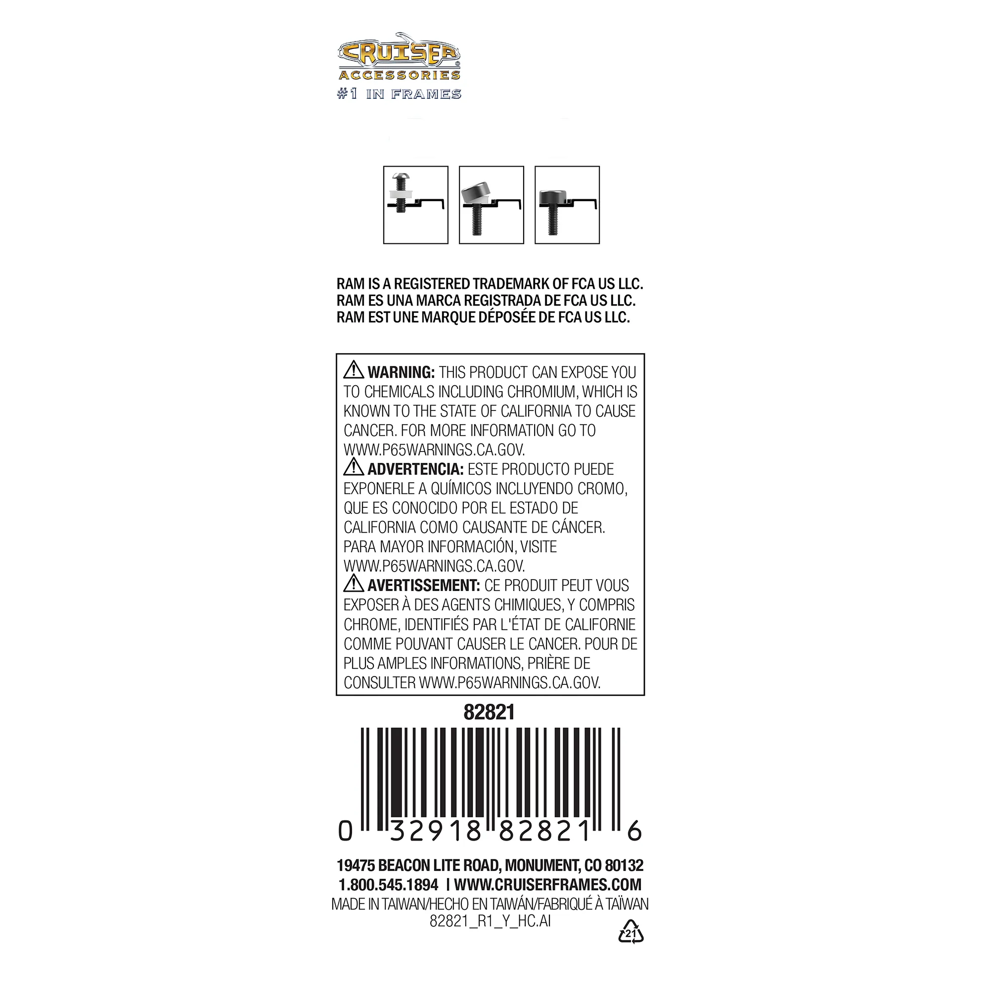 RAM License Plate Fastener Cap Kit