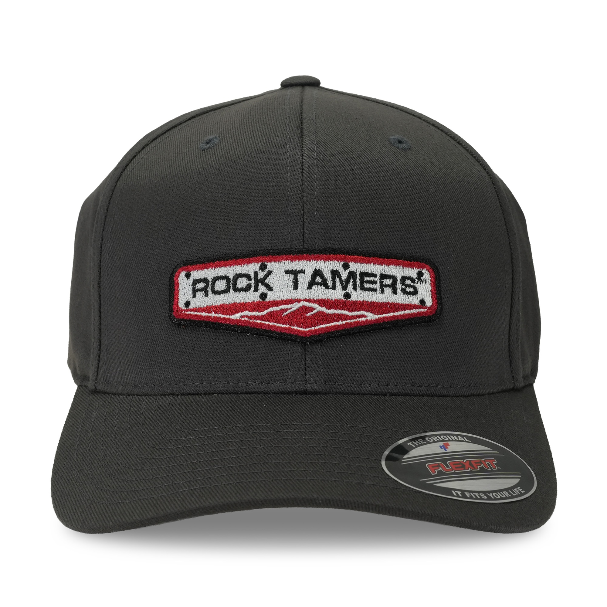 Charcoal Flexfit Hat, Red Logo